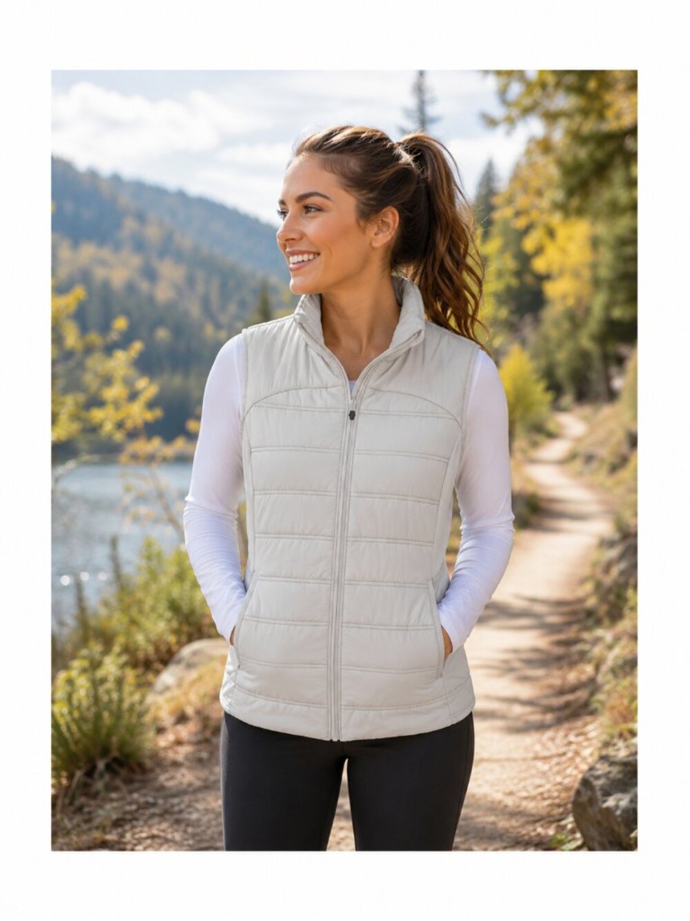 Avia Quilted Zip Front Vest Women's XL 16-18 Light Gray Hybrid Puffer Activewear